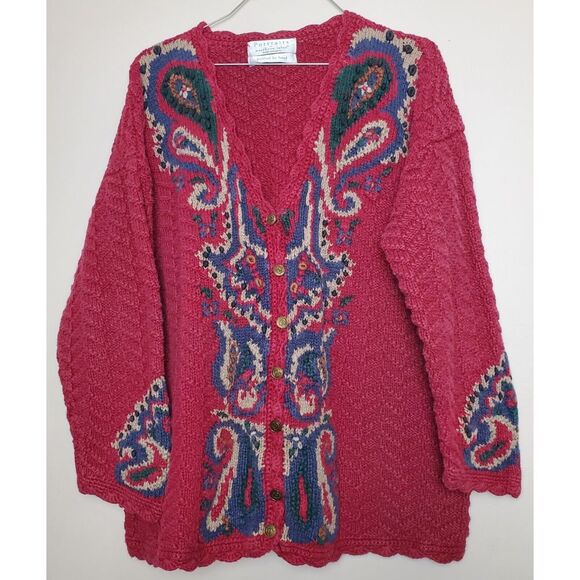 Sweaters - Vintage Portraits Northern Isles‎ Knitted By Hand Paisley Cardigan Large Sweater